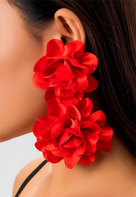 pendientes aros de petalos rojos mujer